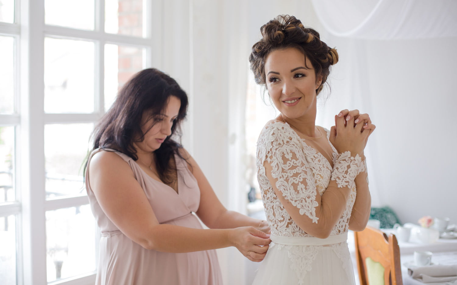 Hochzeit Farbkonzept Apricot Brautkleid