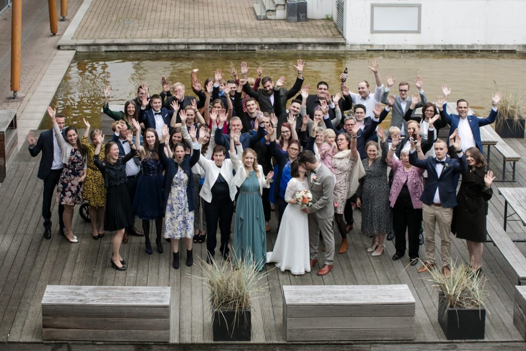 Hochzeit Gruppenfoto von oben